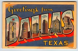 Greetings From Dallas Texas Large Big Letter Linen Postcard Curt Teich 1941 - £13.08 GBP
