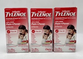 Infants&#39; Tylenol Dye Free Pain + Fever, Cherry 1 fl oz Pack of 3 Exp 11/... - £17.55 GBP