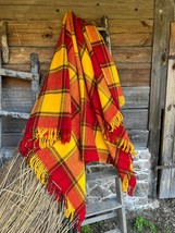 Red Orange Checked Wool Throw Blanket Plaid - 100% New Zealand Wool (55"x80") - $90.00