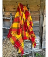 Red Orange Checked Wool Throw Blanket Plaid - 100% New Zealand Wool (55"x80") - $90.00