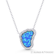 Lab-Created Opal CZ Crystal 925 Sterling Silver Baby Foot Print Necklace Pendant - £17.10 GBP