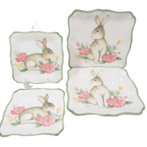 Maxcera Rabbit MXE17 Green Rim Easter Square Dinner And Salad Plate Set Rare - £51.13 GBP