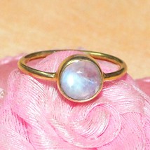 Solid Gold Jewelry Natural Rainbow Moonstone Gemstone Ring 9k 14k 18k 22k Gold B - £121.15 GBP+