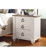 Willowton - Brown / Beige / White - Two Drawer Night Stand - £118.27 GBP