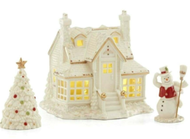 Lenox Mistletoe Park House 3pc Starter Set Lit Village Inn Snowman Tree ... - $185.03