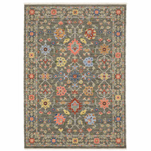 8' X 11' Grey Salmon Pink Gold Blue Rust Deep Blue Ivory And Green Oriental Powe - $880.49