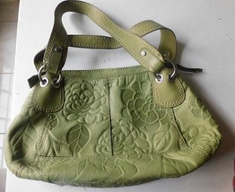 Purse Bag FOSSIL Lg Shoulder Hobo Olive Green Embossed Leather  2 Handle... - $39.99