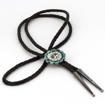 Vintage Native American Handmade Sterling Silver Zuni Inlay 1&quot; Sun face Bolo Tie - £48.24 GBP