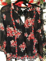 JOIE Black Floral Sheer 100% Silk 3/4 Sleeve Top Style#3603-22106F Sz S $198 - £67.97 GBP