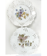 Porcelain German Reticulated Floral Plates Set of 2-8in Vintage Lattice ... - $27.22