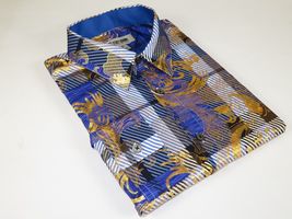 Mens Stacy Adams Fancy Foil Metallic Print Sports Shirt Stage Singer 4943 Blue image 7