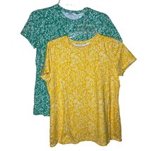 Isaac Mizrahi Green Yellow Floral T Shirts Set of 2 Size Small Short Sle... - $14.73