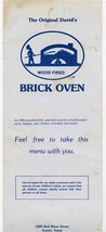 Original David&#39;s Brick Oven Wood Fired Pizza Menu Red River Rd Austin Texas 1983 - £14.97 GBP