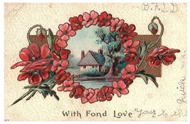 &quot;With Fond Love&quot; Vintage Friendly Postcard with Floral Wreath Early 1900s - £9.45 GBP