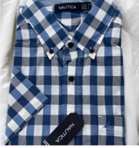 NAUTICA Shirt Short Sleeve Button Down Shirt, Size Large Blue White Yell... - £27.73 GBP