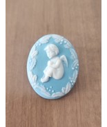 Vintage KD Angel Cherub Jasperware Pin Brooch / Pendant Blue White Cameo - $6.88