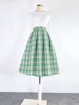 Winter Green Houndstooth Midi Skirt Women Plus Size A-line Wool Midi Party Skirt