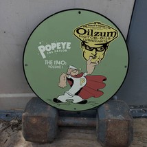 Vintage 1940 Oilzum Motor Oils And Lubricants &#39;Popeye&#39; Porcelain Gas &amp; O... - £99.55 GBP