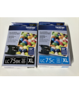 Brother LC75BK XL Black &amp; Cyan Ink Genuine Brother Cartridge OEM 2019 - $21.29