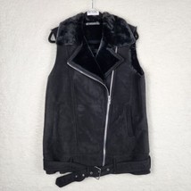 Zara Trafaluc Womens Faux Suede Black Lined Moto Biker Grunge Vest Size M/L - £33.15 GBP