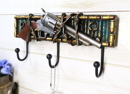 Western Revolver Pistol Barbed Wires Bullet Shells 3-Peg Wall Hooks Plaque - $31.99