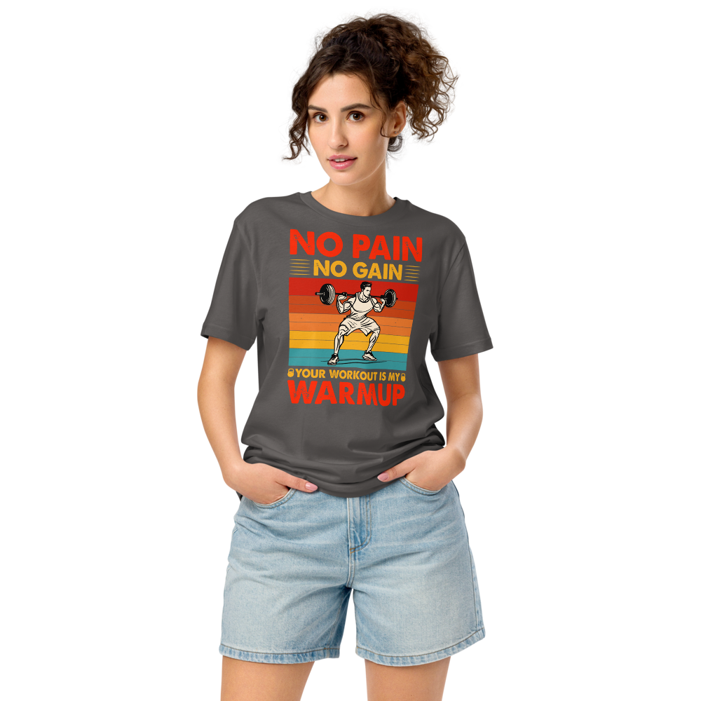 Unisex Organic Mid-Light T-Shirt – “No Pain” (Anthracite) - $54.99