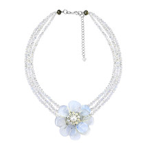 Sophisticated Tropical Flower of Moonstone and Pearl on a Beaded Necklace - $25.63