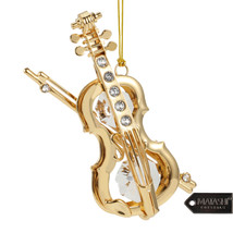 24K Gold Plated Violin Ornament Made with Genuine Matashi Crystals - $24.99