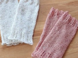 White, Pink Thin soft wrists with sequins Arm Warmers - Spring Hand Knit... - £27.07 GBP