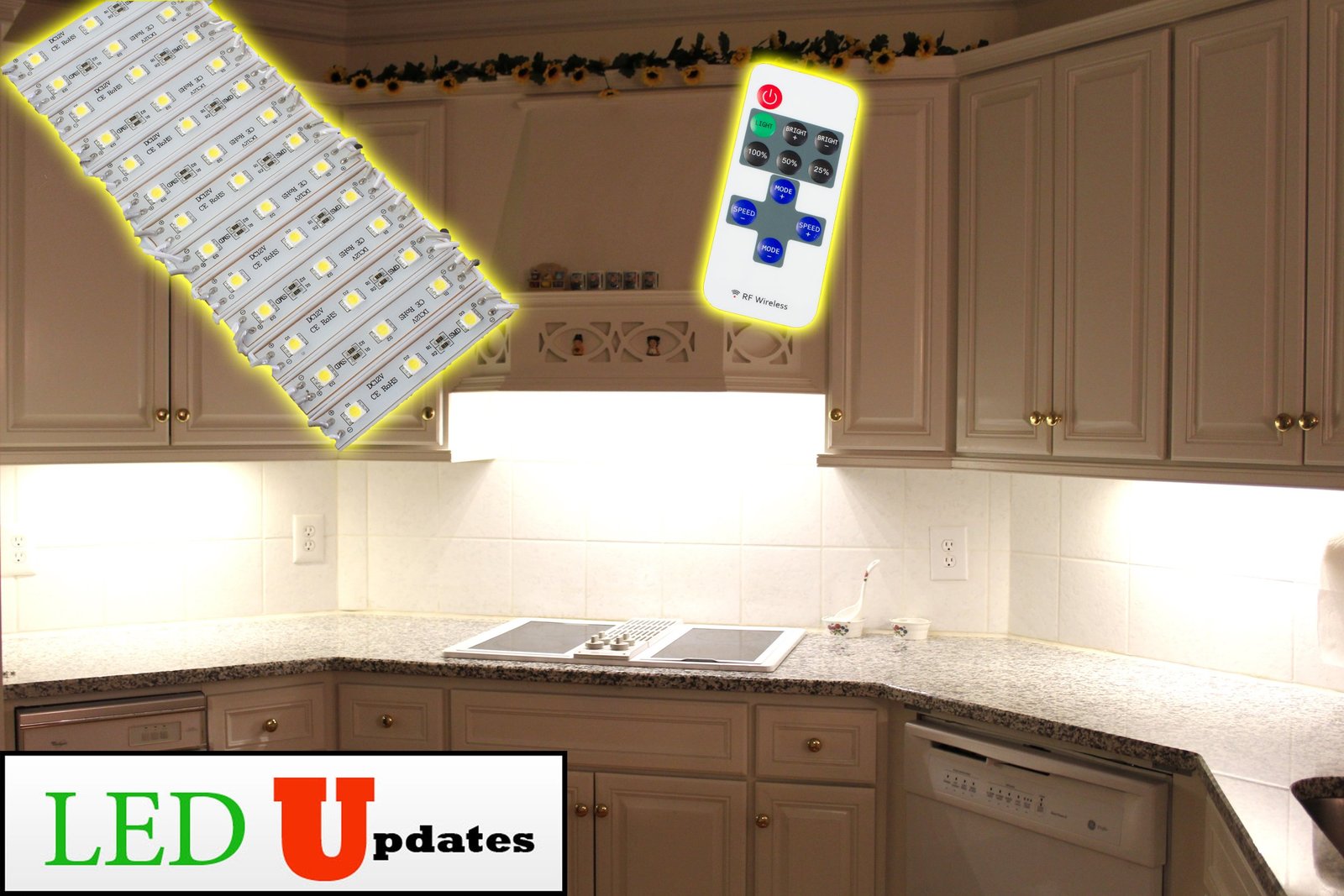 10ft Kitchen Under Cabinet 5050 White LED light with remote & UL 12V power su...