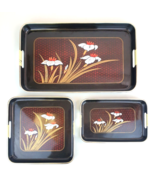 Vintage Japanese Lacquer 3 Piece Nesting Serving Tray Set Flowers Made i... - €64,48 EUR