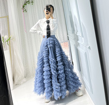 Dusty Blue Tiered Tulle Maxi Skirt Outfit Women Plus Size Tulle Gown Skirt image 8
