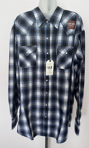 New XXLT Mens Ely Cattleman Western Shirt Long Sleeve Blue Plaid Pearl Snap - £27.86 GBP