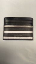 Michael Kors Men&#39;s Kent Tall Card Case Wallet Leather BLK/WHT Stripe 36T8LGRD10 - £37.21 GBP