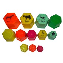 12 Vintage Nesting Stacking Hexagon Cups Child Guidance Toy Animal Plast... - $10.80