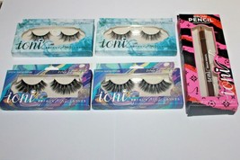 Ioni Wispy Lightweight  3D Faux Mink Lashes Lot Of 4 In Box + Brow Pencil  - £11.38 GBP