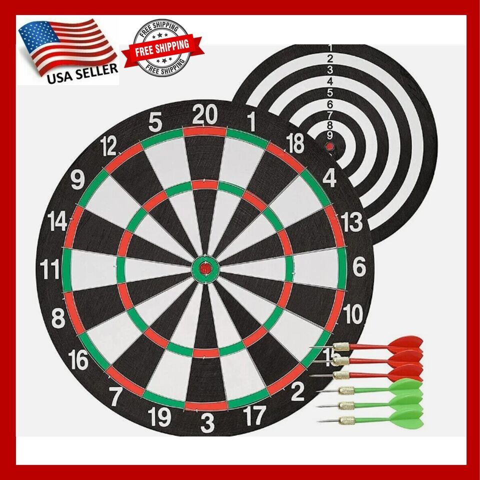 17&#39;&#39; Dart Board, Dartboard Set, Sports, Game, Sisal Bristle w/ 6 Steel-t... - $9.89