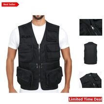 Men’s Black Fishing Vest with 15 Pockets for Outdoor Adventures - Utilit... - $58.36