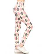 5-inch Long Yoga Style Banded Lined Argyle Printed Knit Legging With Hig... - £6.05 GBP