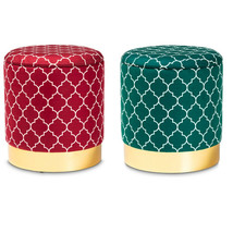 Teal Green or Red Storage Ottoman Quatrefoil Velvet Fabric Gold Base Glam Luxe - £79.89 GBP+