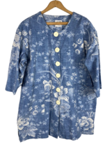 Chambray Denim Floral Jacket Size Large Womens Art to Wear Chinoiserie V... - £43.01 GBP