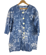 Chambray Denim Floral Jacket Size Large Womens Art to Wear Chinoiserie V... - $76.30 CAD