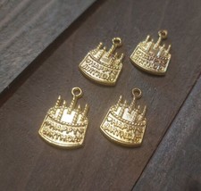 Happy Birthday Cake Charms Gold Jewelry Supplies Candle Pendants 4pcs - £2.67 GBP