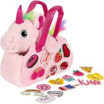 Unicorn Plush Bag Purse Set 18pc Removable Patch Set Pink &amp; Rainbow Details 4-7 - £13.68 GBP
