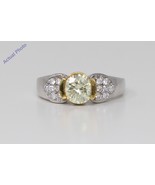 18k White Round Bezel pavee shoulders yellow Ring(1.44 ct Natral Yellow SI) - £3,375.22 GBP