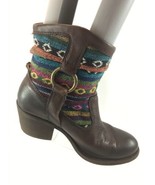 SH30 Lucky Brand 6.5 Brown Leather Southwestern Blanket Buckle Ankle Boot - $27.08