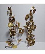 Vintage Brass Metal Leaves Wall Hanging Mid-Century Set Of 2 Gold Decor 21&quot; - €21,39 EUR