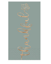Thankful Fall 16 Ct Teal 3 Ply Guest Napkins Thanksgiving Foil Stamped Gold - £5.53 GBP