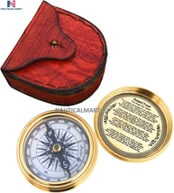 Brass Engraved Compass Directional Pocket Working Compass with Stamped Leather C - £15.16 GBP