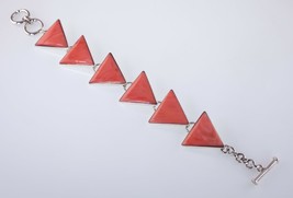Sterling Silver Fancy Triangle Coral Toggle Bracelet 8&quot; - £311.58 GBP